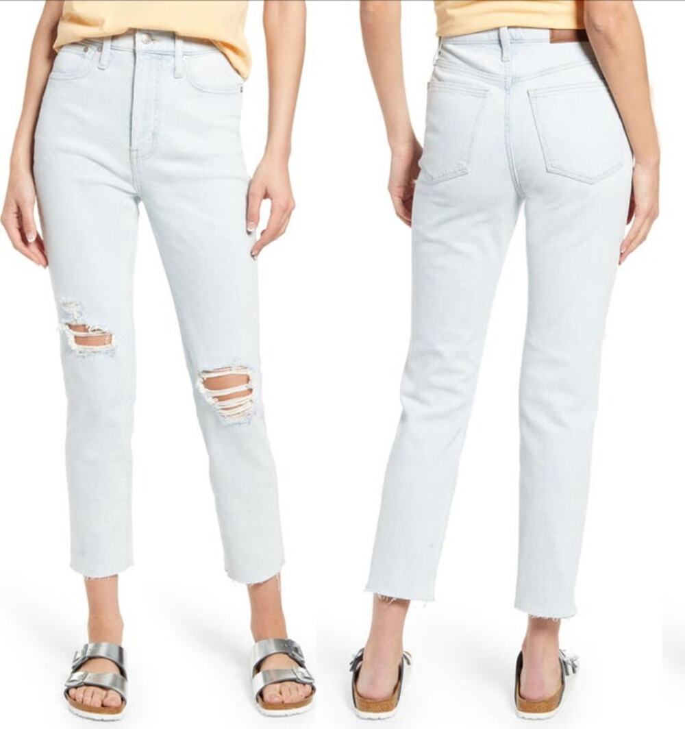 NWT Madewell The Mom Jean High Waist Ripped Distressed Raw Hem Jeans Size 27